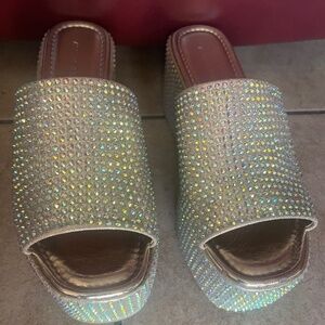 Azalea Wang Arachna Gold Rhinestone Platform Wedge Sandals 11